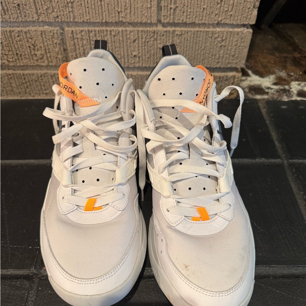 Jordans Men's White and Gray Athletic Sneakers with Orange Accent - Picture 3 of 6